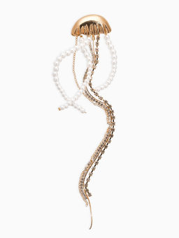 Брошь «Медуза», цвет белый в золоте