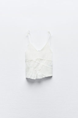 CONTRAST KNIT TOP WITH CUTWORK EMBROIDERY - Zara фото 6