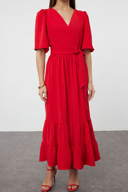 TRENDYOLMILLA Indigo Kusakl? A-Kesim Kruvaze Yaka S?rt Detayl? Midi Dokuma Elbise TWOSS23EL02164  фото 19