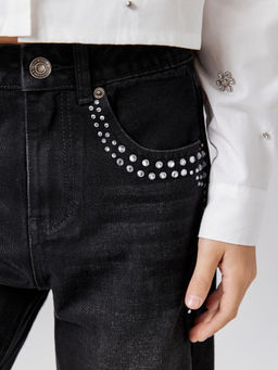 ACOOLA / Брюки джинсовые детские для девочек Poka1 черный  фото 5