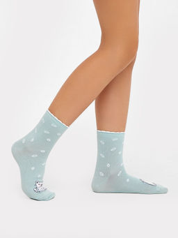 Цена за 5 пар! Носки детские мятные с пикотом на борту и рисунком в виде котиков - Mark formelle фото 2