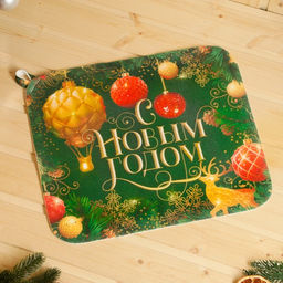 Набор для бани с принтом «С новым годом!», 5 предметов: шапка, рукавица, тапочки, коврик, портфель, зелёный, «Банная забава»