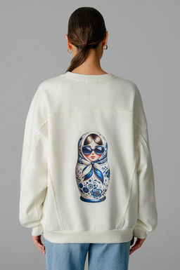 Арт. 15124 Свитшот женский Матрешка оверсайз 44-50 (4 шт) Цвет:молочный - Калинка фото 15