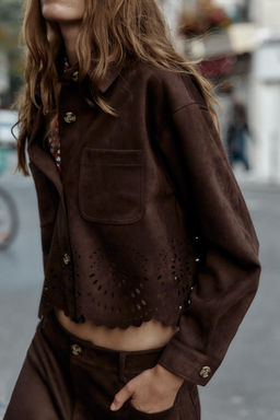FAUX SUEDE DIE-CUT HEM JACKET - Zara фото 3