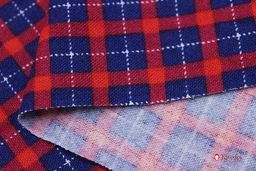 Фланель Синяя клетка на красно-малиновом, СОРТ2, ш.1.5м, хлопок-100%,180гр/м.кв - Купава фото 2