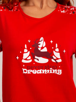 Костюм женский кулирка с брюками "ЗИМНИЙ ЛЕС" КРАСНЫЙ