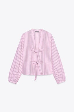 STRIPED POPLIN SHIRT WITH TIES - Zara фото 26
