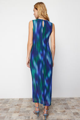 TRENDYOLMILLA Cok Renkli Buzgu/Drape Detayl? Desenli Vucuda Oturan Maxi Esnek Orme Kalem Elbise TWOSS24EL00078 фото 15