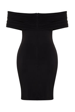 Siyah Carmen Yaka Parlak Tasl? Dugme Detayl? Orme K?sa S?k Abiye Elbise TPRSS24EL00199 - Trendyolmilla фото 8