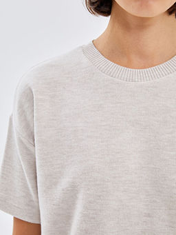 Bisiklet Yaka D?z K?sa Kollu Kad?n Triko Kazak