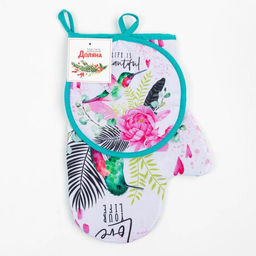 Набор кухонный «Love your live»: варежка-прихватка 20×28 см, прихватка 17×17 см, 35% х/л, 65% п/э