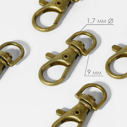 Цена за 2 шт. Карабин металлический, 37×12 мм / 9×1.7 мм, 10 шт., цвет бронзовый