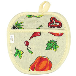 Прихватка с запахом 19х19см Перцы, форма Яблоко, рогожка 171г/м2, хлопок 100%, наполнитель - ватин 280г/м2, на пластмассовом подвесе, Домашняя мода (Россия)  фото 2