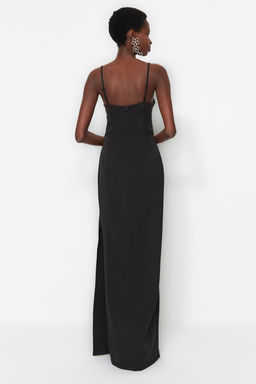 Siyah Dokuma Pencere/Cut Out Detayl? Uzun Gece Abiye Elbise TPRSS23AE00028 - Trendyolmilla фото 6