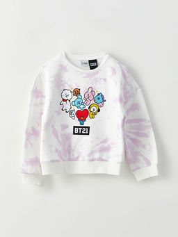 Bisiklet Yaka BT21 Bask?l? Uzun Kollu K?z ?ocuk Sweatshirt