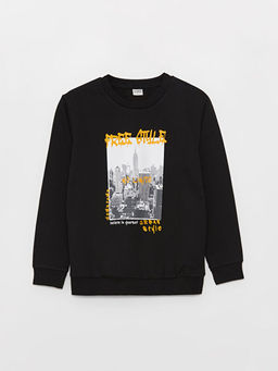 Bisiklet Yaka Bask?l? Uzun Kollu Erkek ?ocuk Sweatshirt