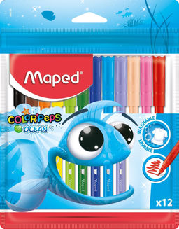 Фломастеры MAPED COLORPEPS OCEAN с заблокированным пишущим узлом - супер смываемые ,в пак...