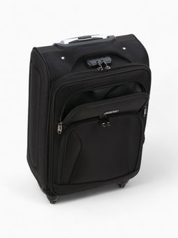 Чемодан на колёсах маленький 45 л (S), на молнии, с увеличением, кодовый замок, 4 колеса, чёрный