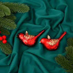 Цена за 2 шт. Ёлочные игрушки 2 шт. Зимнее волшебство. Пташка пластик, 710 см, красный