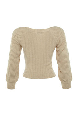 Kahverengi Crop Kalp Yaka Triko Kazak TWOAW22KZ1760 - Trendyolmilla фото 15