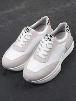 03-YG497-1 WHITE/GREY Кроссовки женские (натуральная кожа) - Фабричный китай фото 2