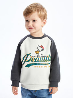 Bisiklet Yaka Uzun Kollu Snoopy Bask?l? Erkek Bebek Sweatshirt