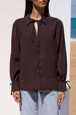 Sustainable Koyu Kahverengi Boho Modal Baglama Detayl? Oversize Modal Gomlek TWOAW26GO00080