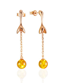 Красивые изящные серьги Орхидея с лимонным янтарём