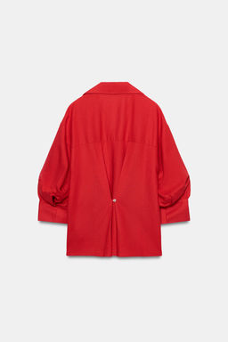 CAMISA CON LINO MANGA ABULLONADA / Rojo