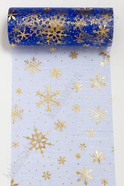 Фатин "Снежинки" 15 см*15 ярд (SF-3776) синий/золото