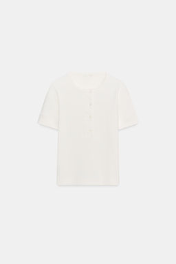 CAMISETA RIB BOTONES / blanco - Zara фото 4
