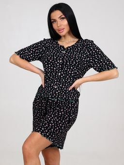 429 ДОМАШНИЙ КОСТЮМ ЖЕНСКИЙ (шорты) (Чёрный(цветочки)) - А-дина фото 4