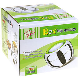 Ланч-бокс из нержавеющей стали 1л, д14,5см h9,5см, 1 вставка: 300мл д14см h2,5см, пластмассовая ручка, корпус из нержавеющей стали, цветная коробка (Китай) - Домашняя мода фото 3