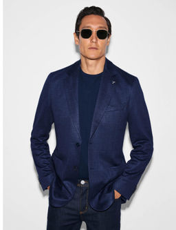 Lacivert Slim Fit Mikro Desen Mono Yaka Keten Kar___ml_ Ceket