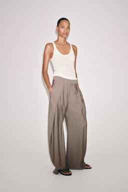 PANTAL?N WIDE LEG PLIEGUES ZW COLLECTION / Marr?n / Topo