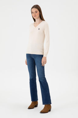 Kad_n Krem Melanj V Yaka Basic Kazak Sepette S_rpriz _ndirim - U.s. polo assn фото 4