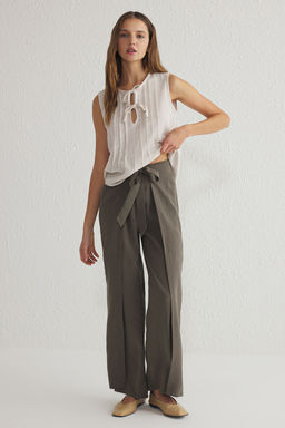 TRENDYOLMILLA Haki Kusak Baglama Detayl? Modal Straight/Duz Kesim Dokuma Pantolon TWOSS25PL00045