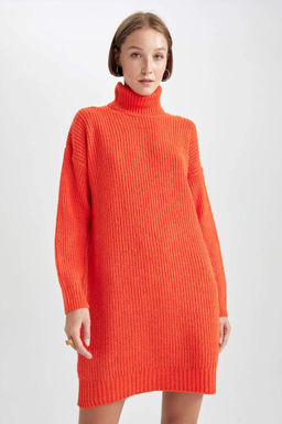 Платье из ткани Салоники с водолазкой свободного кроя - Defacto фото 5