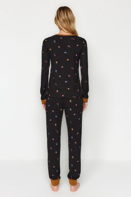 Trendyolmilla Siyah %100 Pamuklu Cicekli Tshirt-Jogger Orme Pijama Tak?m? THMAW24PT00227 фото 6