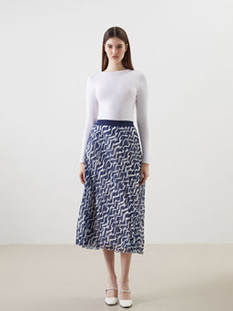 Beli Lastikli Desenli ?ifon Kad?n Pileli Etek