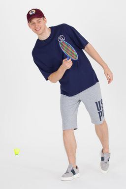 Erkek Lacivert Long Fit Bisiklet Yaka Ti__rt