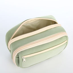 Косметичка-пенал на молнии с отделами, с прозрачным карманом, зелёная - Simaland фото 3