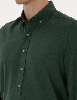 Ye_il Flanel Dokulu Slim Fit Uzun Kollu G_mlek - Pierre cardin фото 7