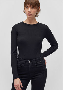 Uzun Kollu Siyah Basic Tisort