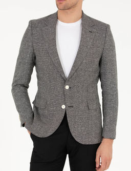 Siyah Slim Fit Keten Kar___ml_ Ceket