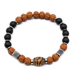 Браслет Дзи "Два глаза" из рудракши и шунгита шарик 8мм, 18см Радуга камня