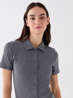 G?mlek Yaka D?z K?sa Kollu Kad?n Bodycon Elbise