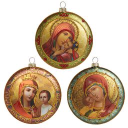 Медальон Образ Божией Матери двусторонний, асс. из 3-х (стекло) П/У 10 см