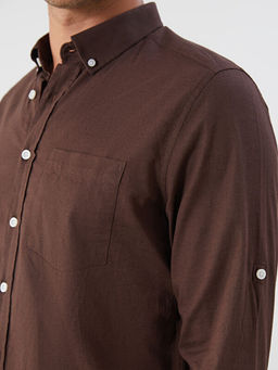 Regular Fit Uzun Kollu Keten Kar???ml? Erkek G?mlek