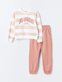 Bisiklet Yaka Bask?l? Uzun Kollu K?z ?ocuk Sweatshirt ve E?ofman Alt?